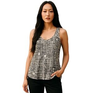THEORY BLACK WHITE SILK PULLOVER TANK TOP